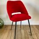 Chaise moumoute rouge pieds compas vintage années 50-60