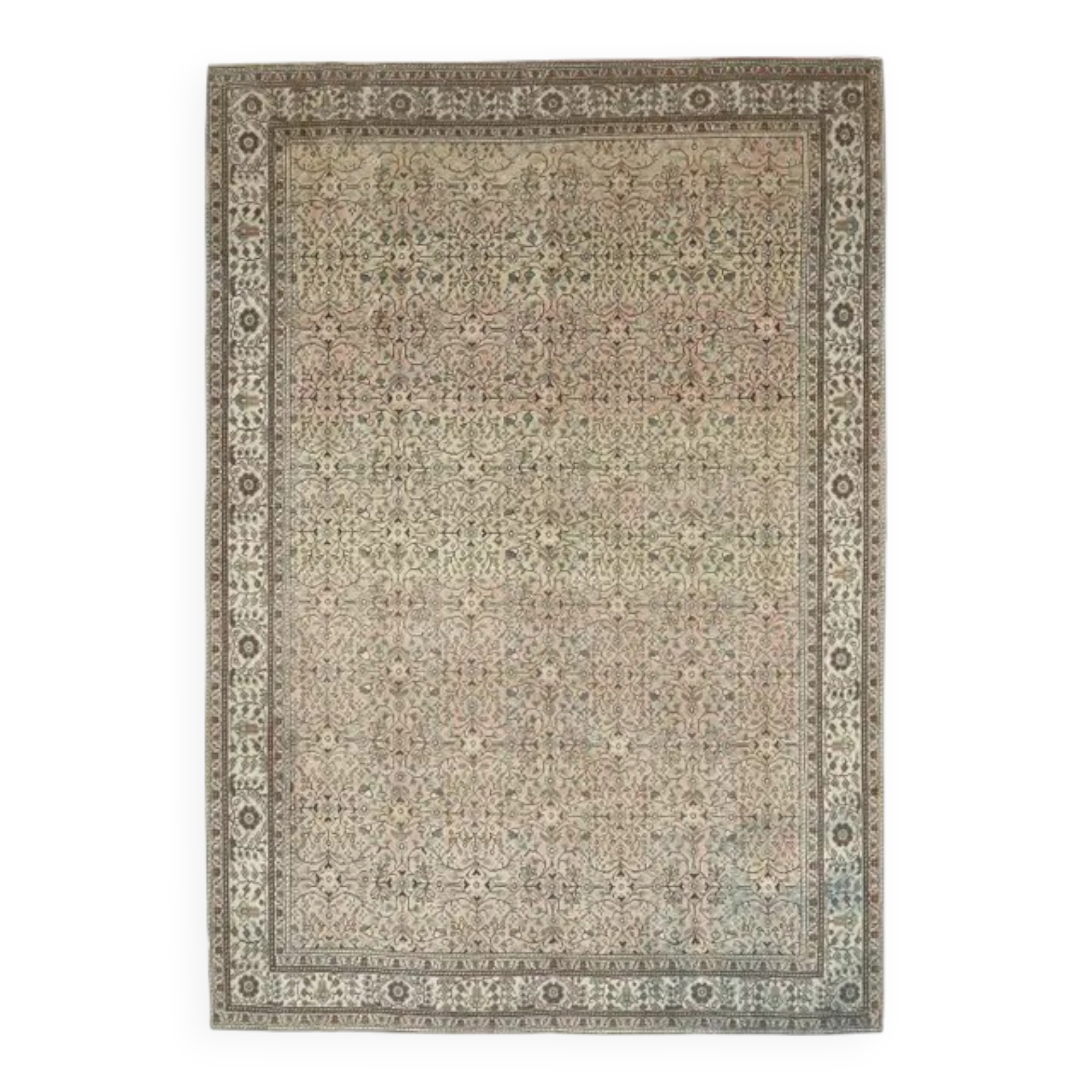 1970s Vintage Turkish Oushak Handmade Wool Cotton Brown Area Rug 193x275