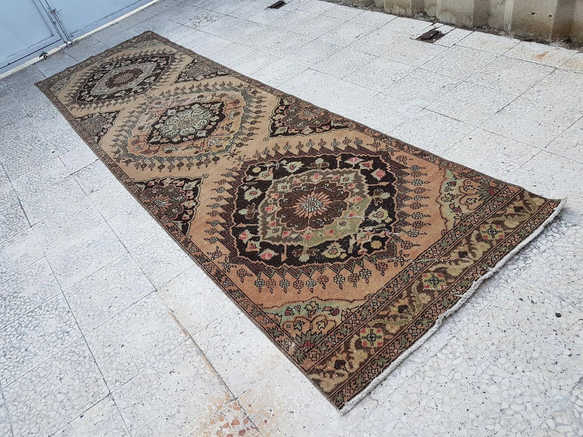 Vintage Turkish hallway rug 107x384 cm