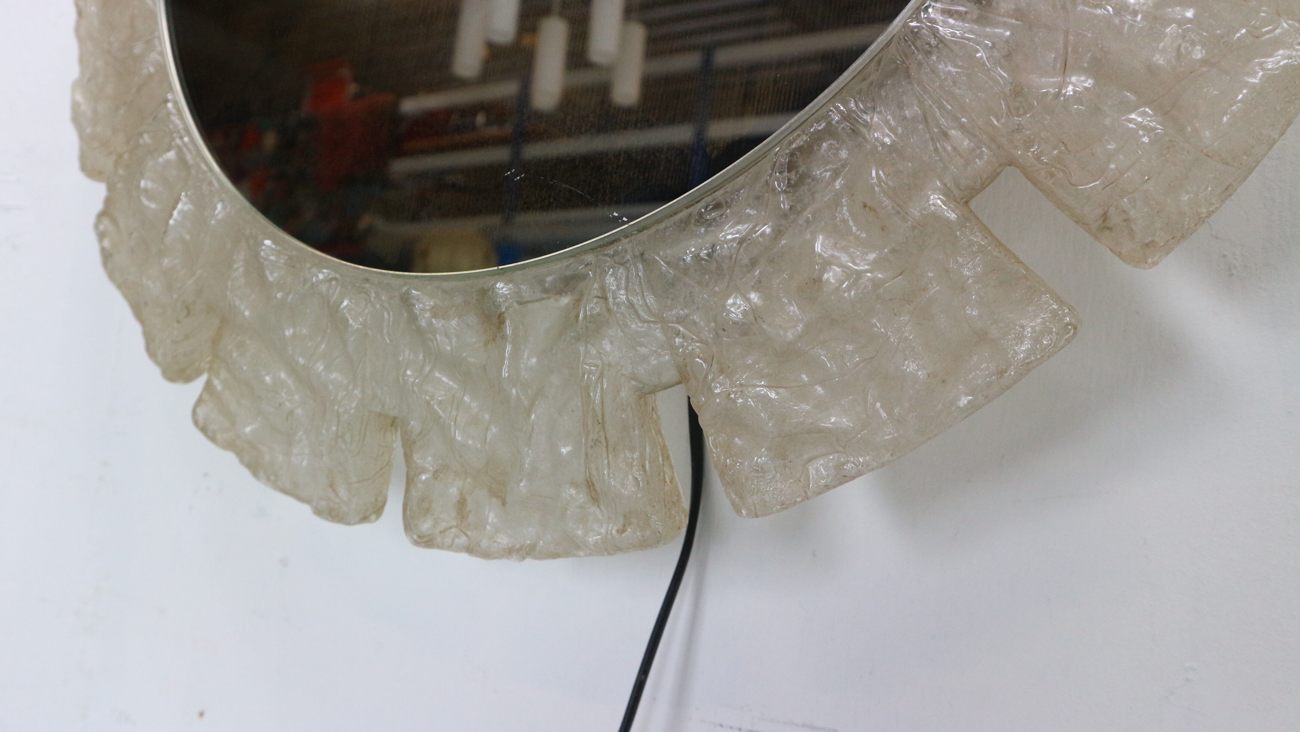 Egon hillebrand round acrylic illuminated mirror with lightening, 1970's germany