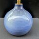 Vintage ball lamp base in blue ceramic stoneware with raffia rope lampshade