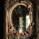 Oval wall mirror in Art Nouveau style with a decoration of birds and roses.