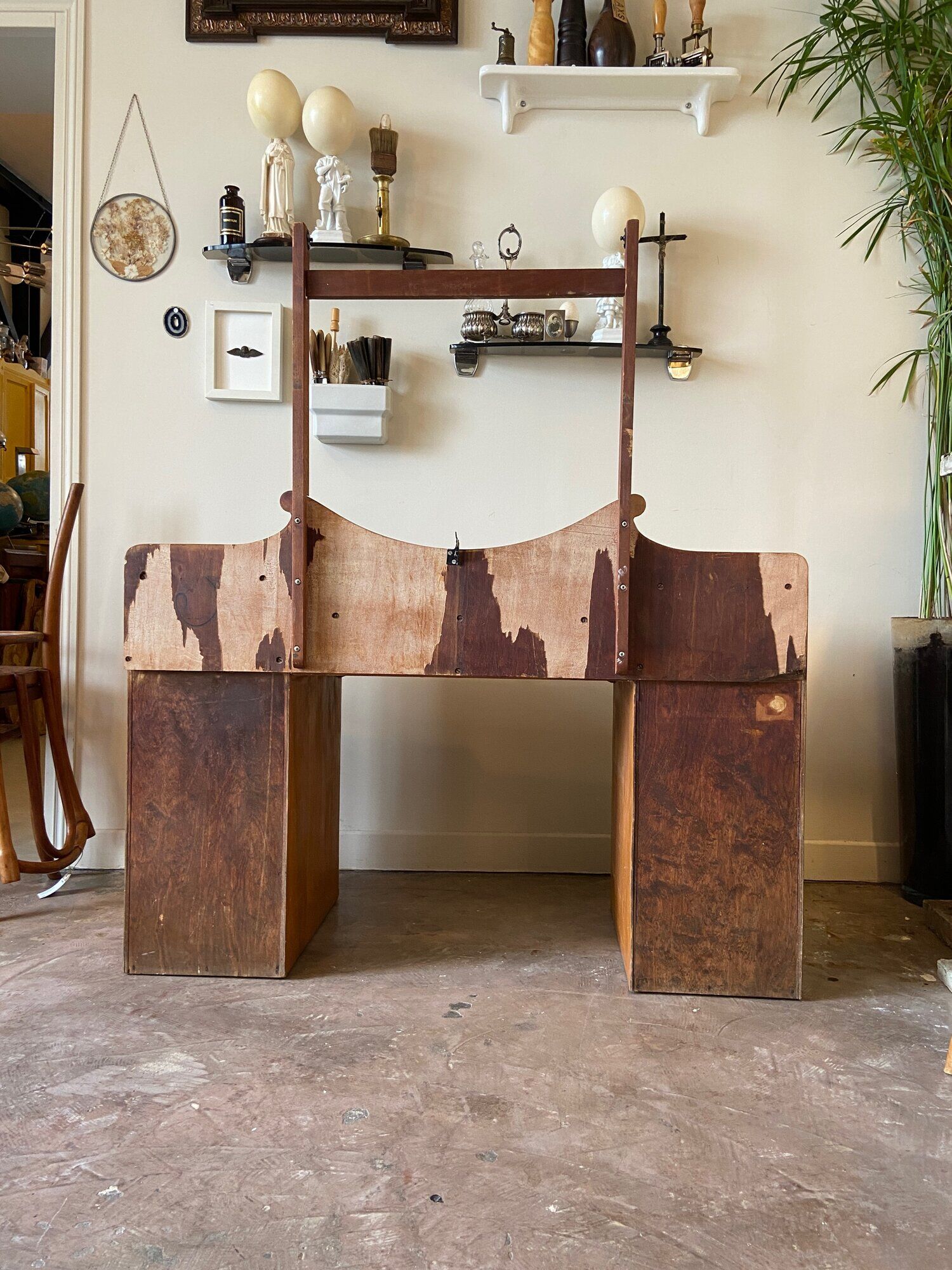 7-drawer wooden dressing table with beveled mirror 1950s