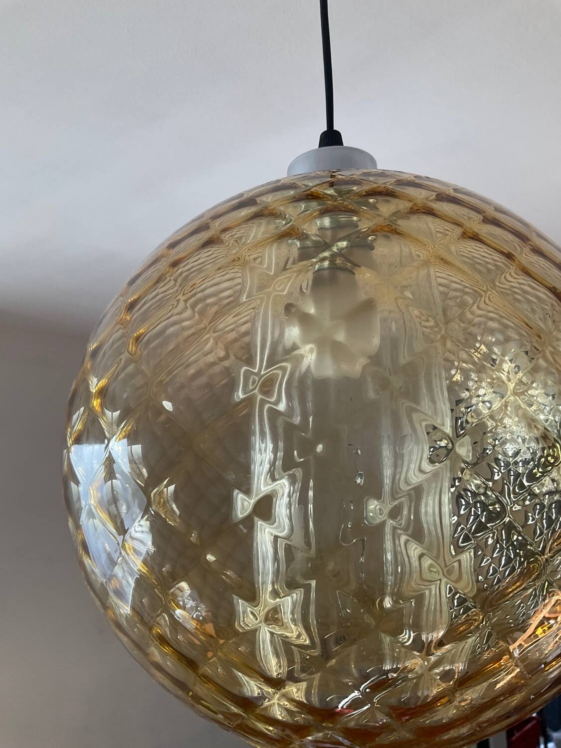 Vintage 70s smoked glass ball pendant light