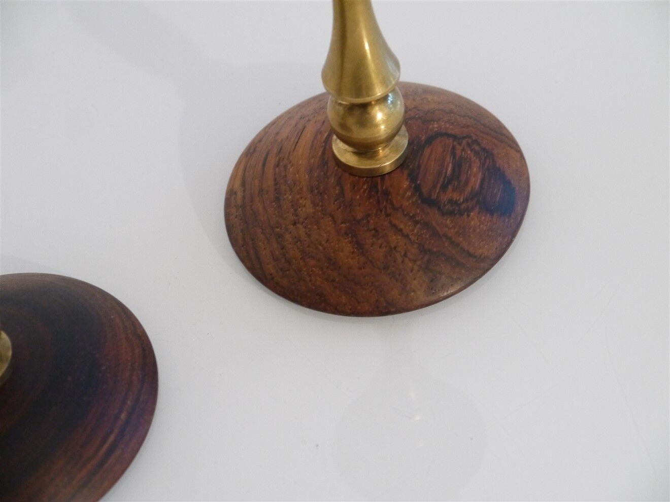 Pair of Danish candle holders in brass and rosewood 1960