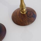 Pair of Danish candle holders in brass and rosewood 1960