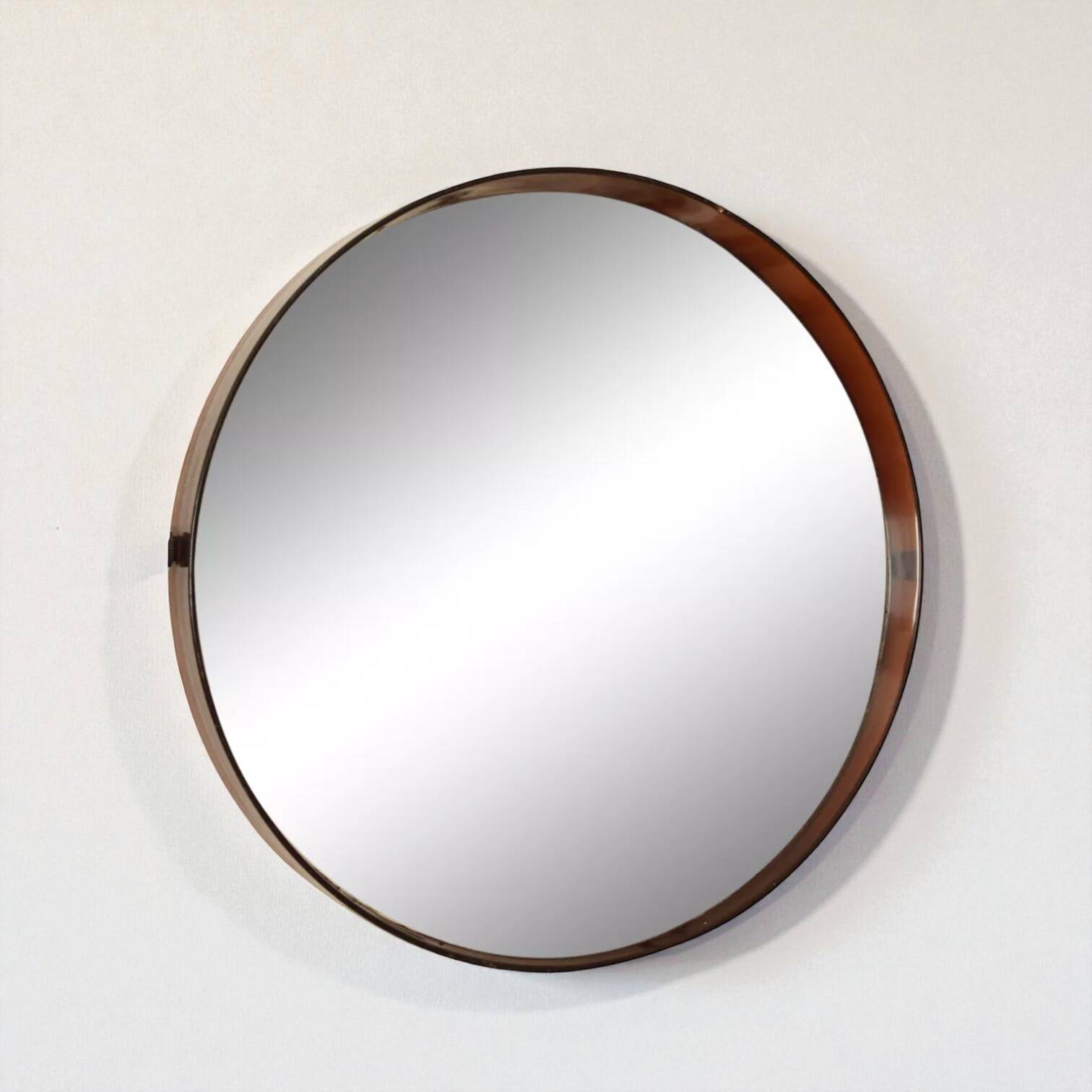 50 cm - Large round vintage wall mirror in smoked Plexiglas - 1960s-70s