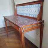 Ancient toilet table in pitchpin, ceramics and marble
