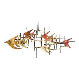 Metal wall sculpture with fish from the United States around 1970