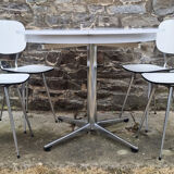 Round table and white formica chairs, vintage, 70s