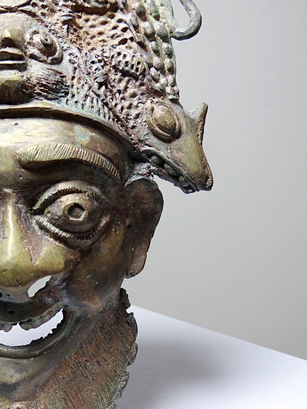 Vintage bronze African mask Bamoun, Cameroon