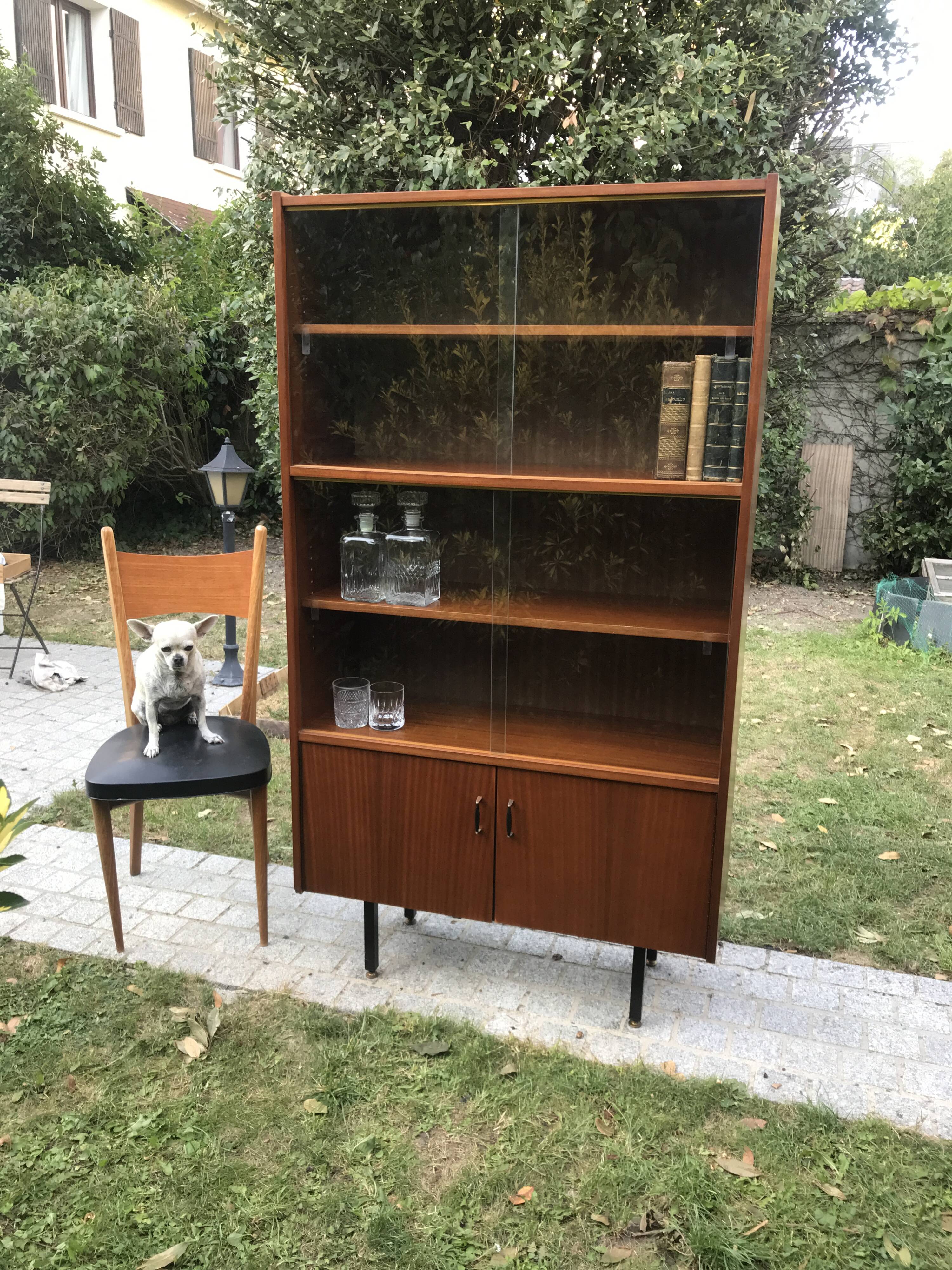 Vintage metal feet modernist showcase bookcase 1960