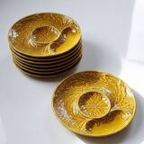 Set of plates, artichoke dishes, mustard yellow earthenware Gien vintage