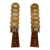 Paire d'appliques danoises en verre, laiton et teck