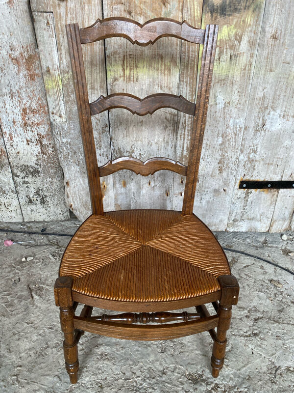 Chaise de Nourrice Nurserie Ancienne Bois Tourné + Assise Paille Tress