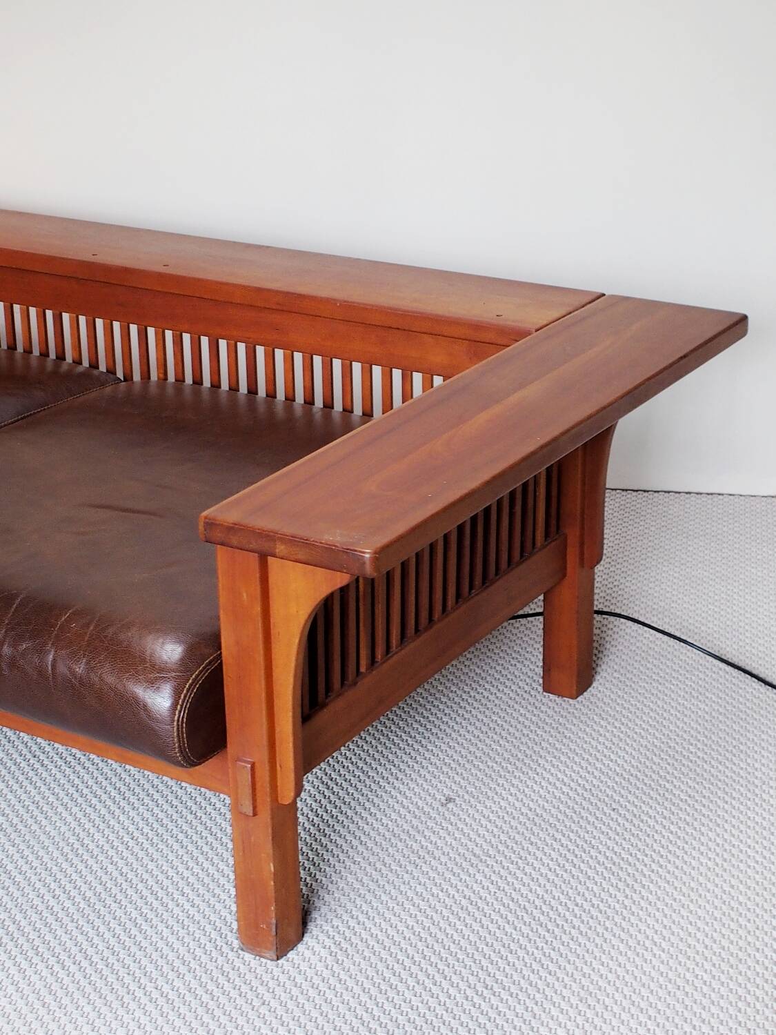 Wood and leather sofa