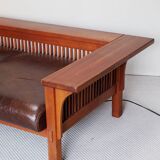 Wood and leather sofa