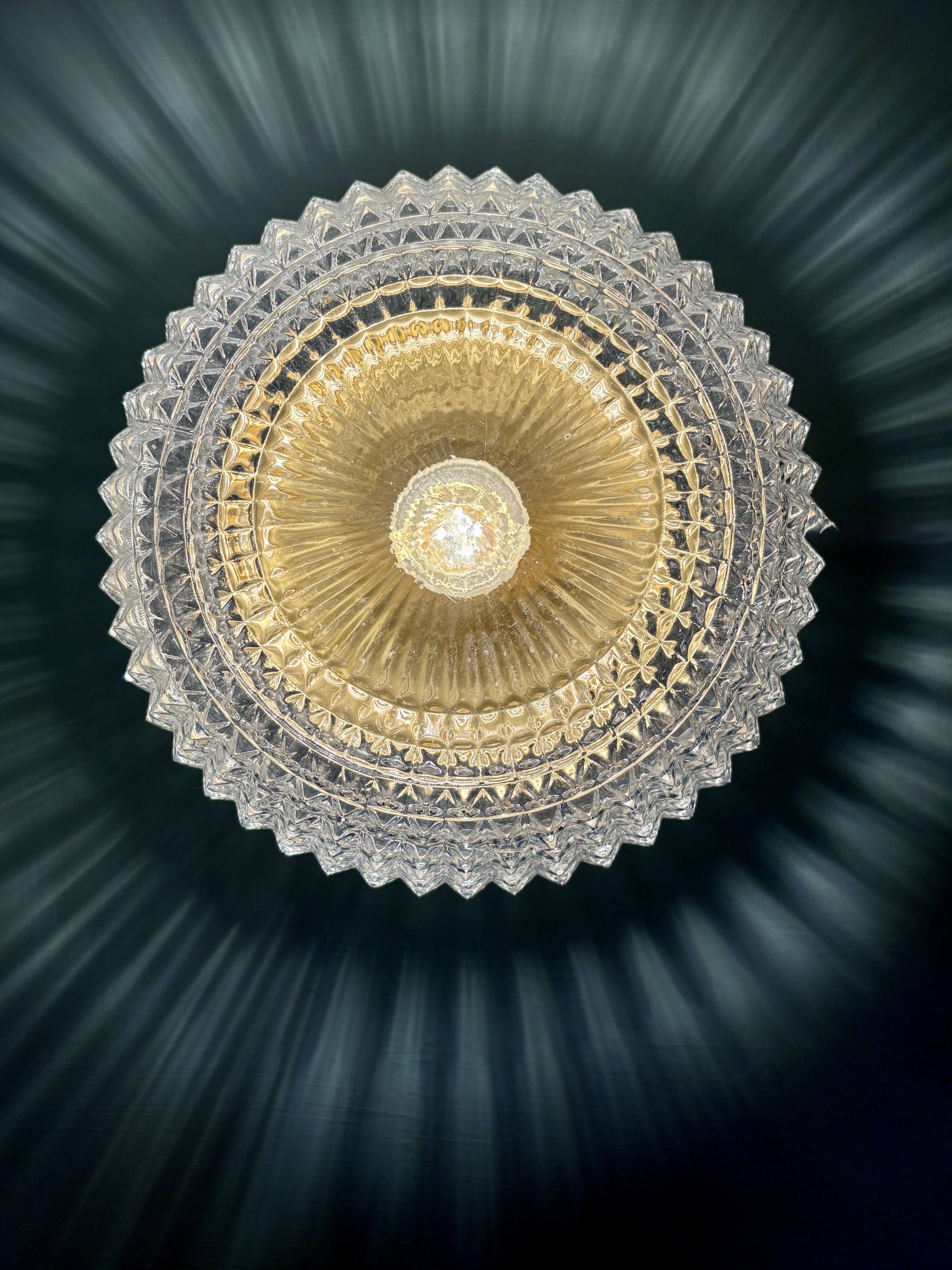 Vintage globe wall or ceiling light in molded diamond-point glass