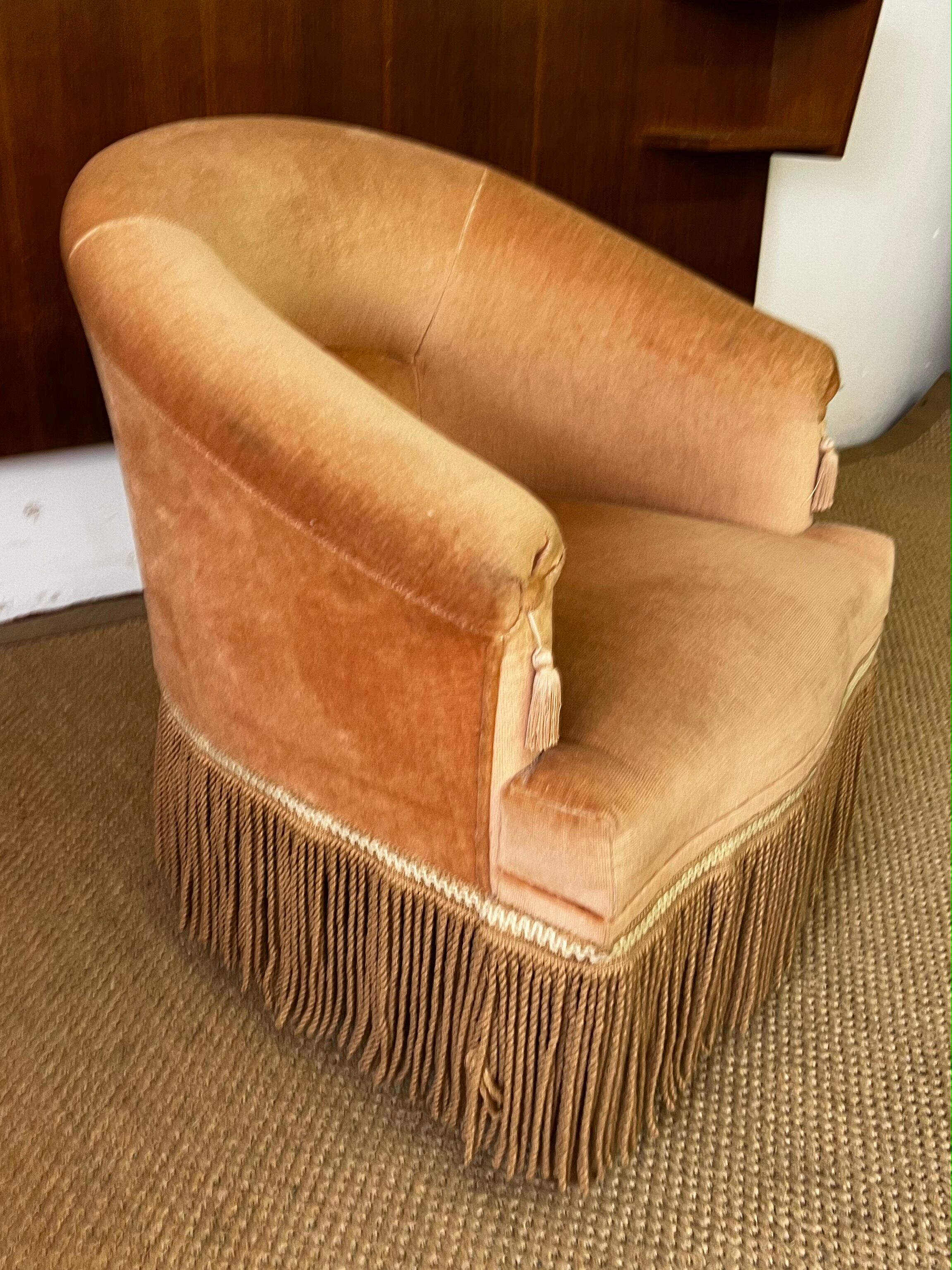 Yellow velvet toad armchair