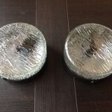 Pair of round ceiling lights in glass ice vintage 60-70s