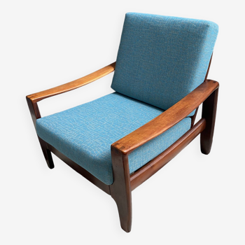 Scandinavian armchair 1960s blue fabric