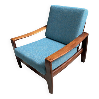 Scandinavian armchair 1960s blue fabric