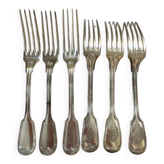 6 monogram silver-plated forks