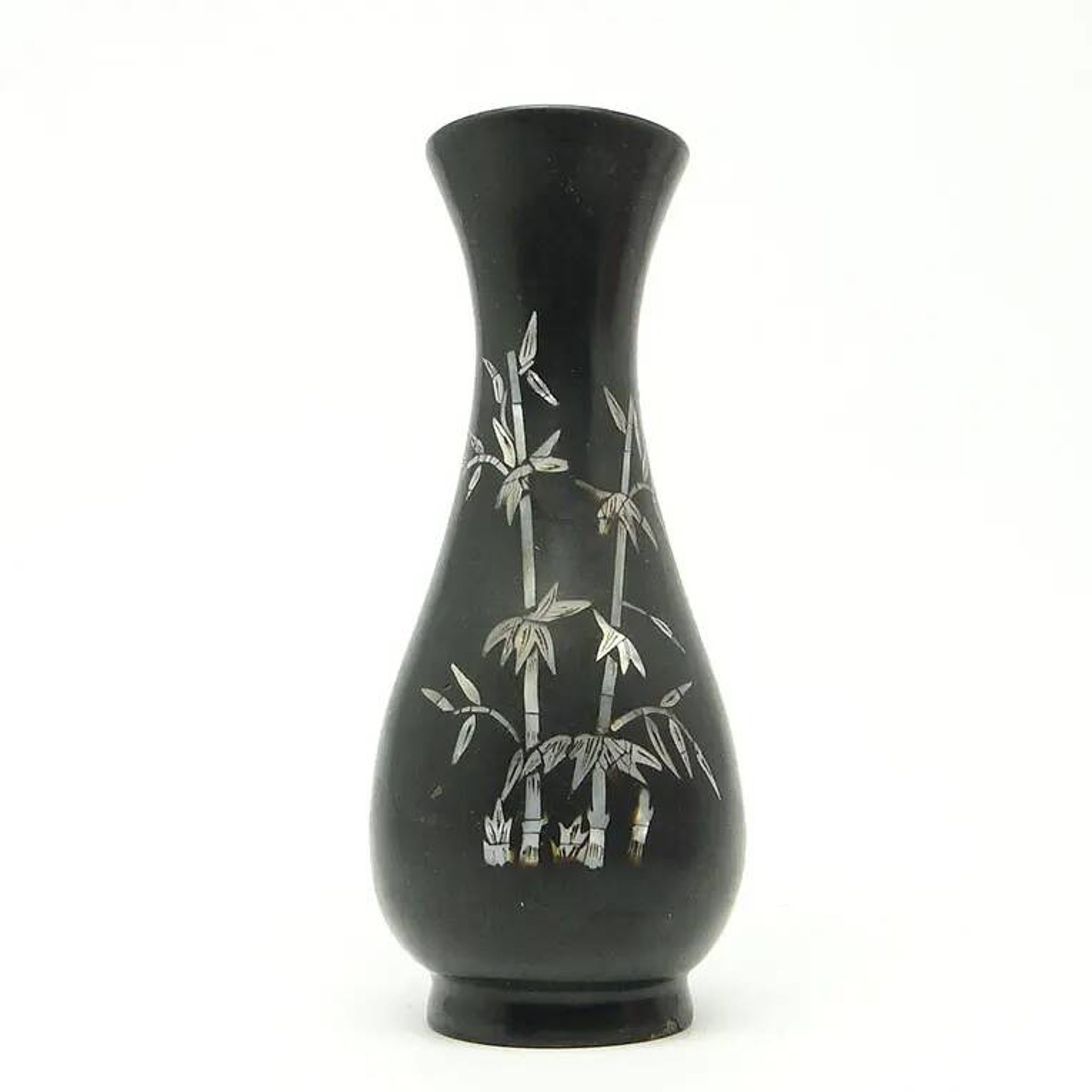 Oriental vase, black lacquer, mother-of-pearl inlay, Japan, 1950s