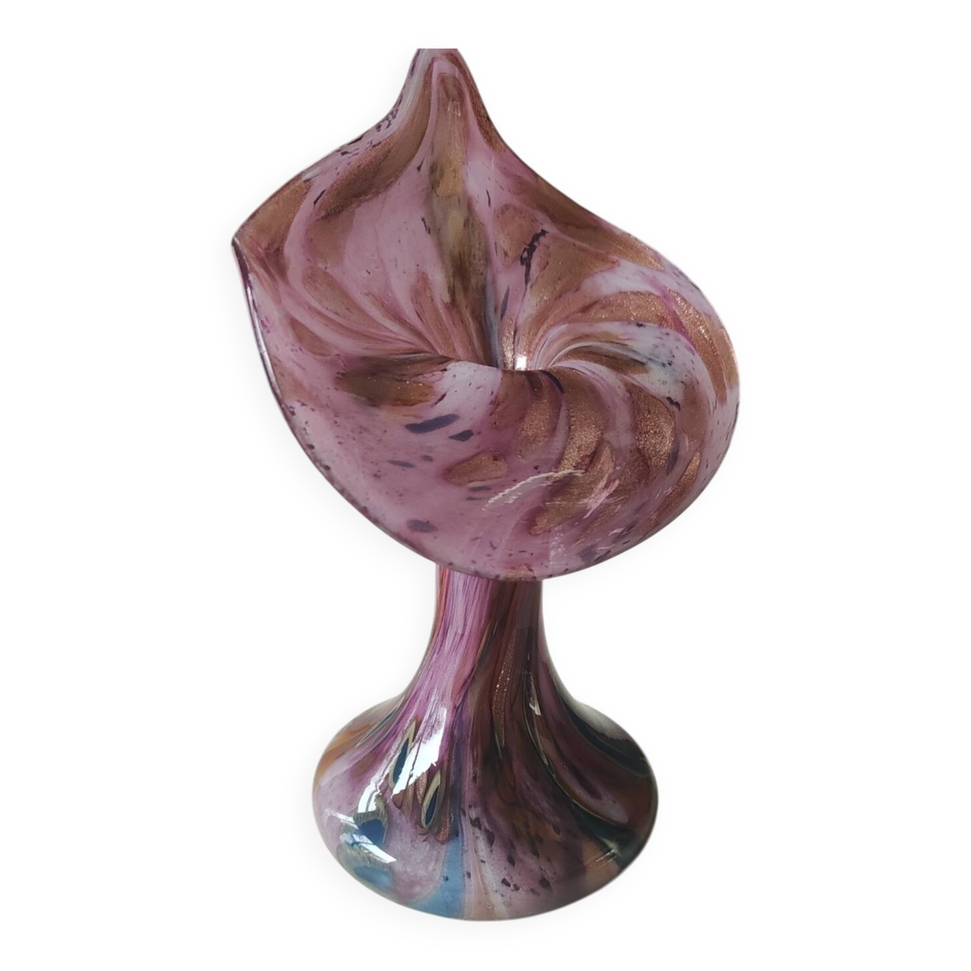 Volubilis vase in Murano glass. Pink speckled background. Height 21 cm.