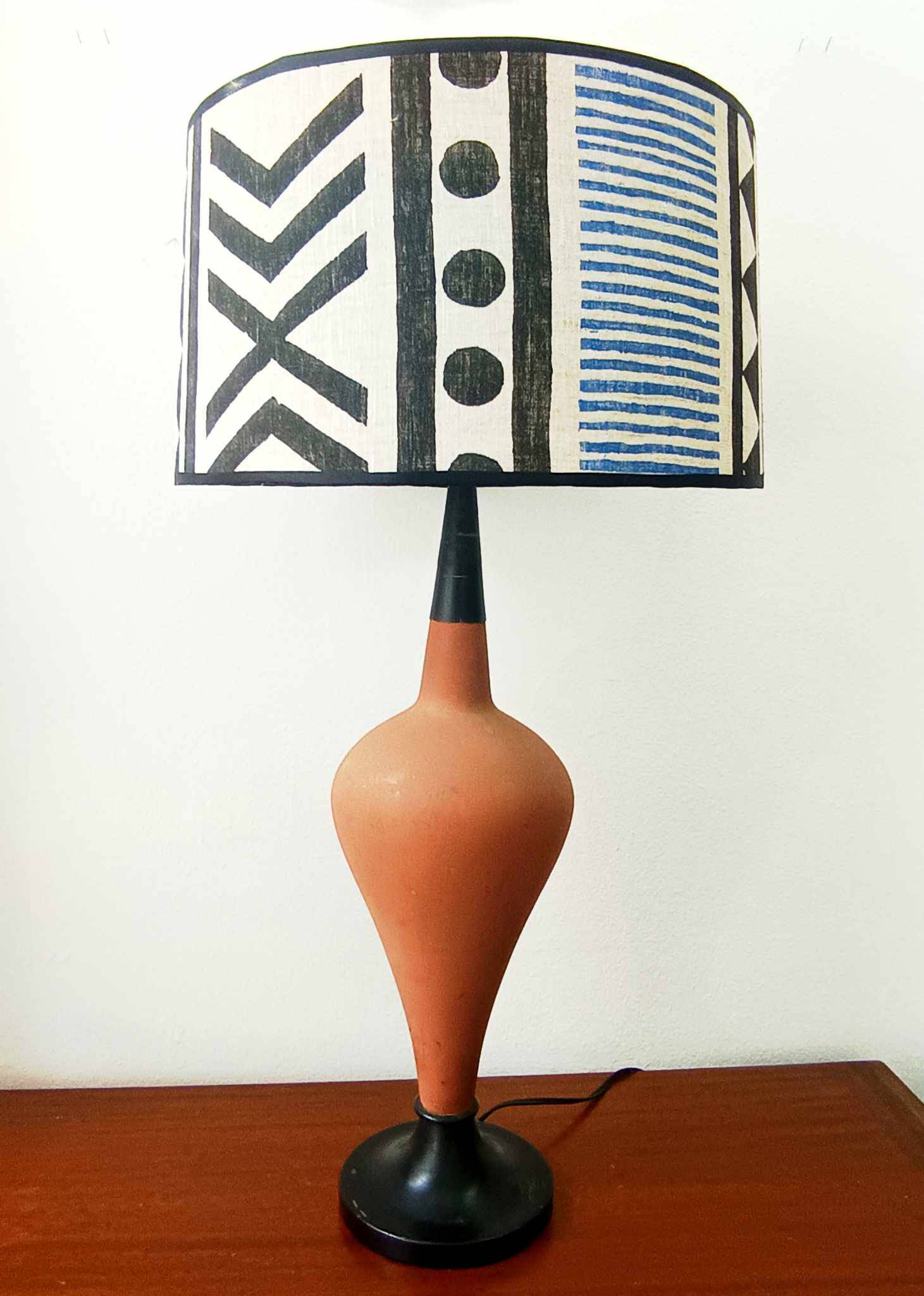 Large terracotta lamp and vintage tribal lampshade