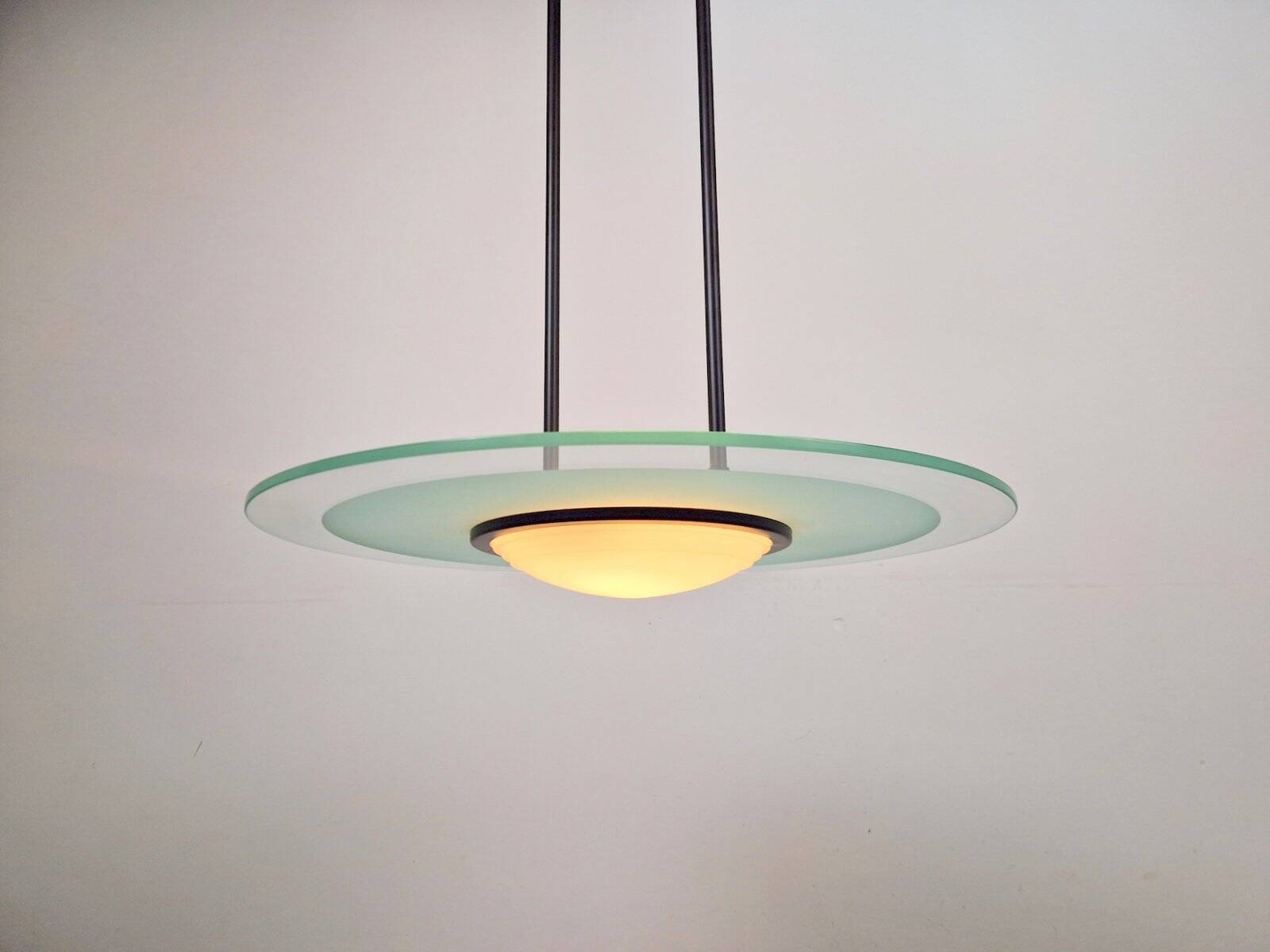 Vintage Italian Glass Disc UFO Pendant Lamp, 1980s