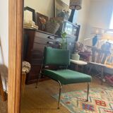 Large old art deco mirror in wood and beveled glass