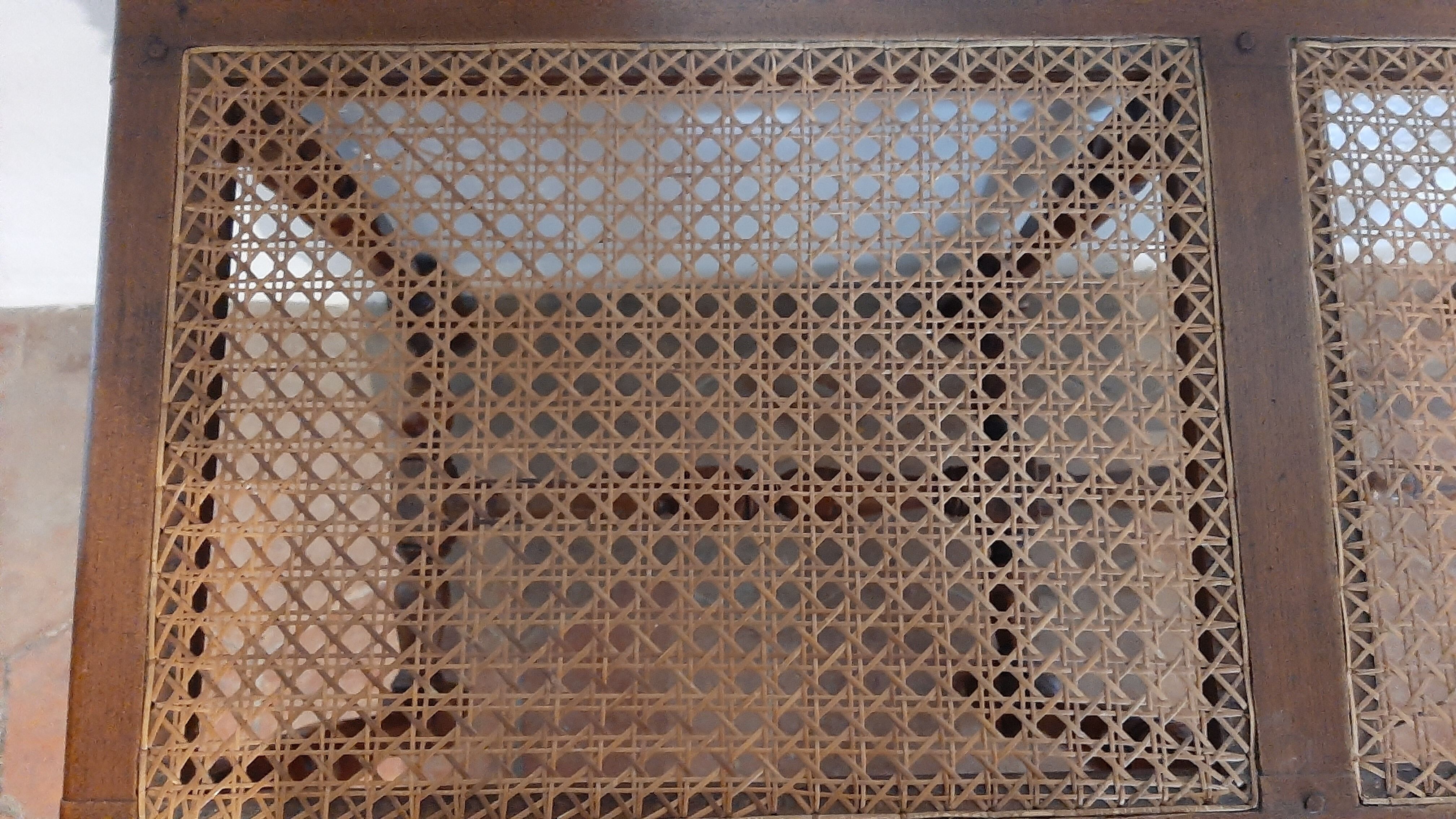 Banquette de piano bout de lit bois & cannage