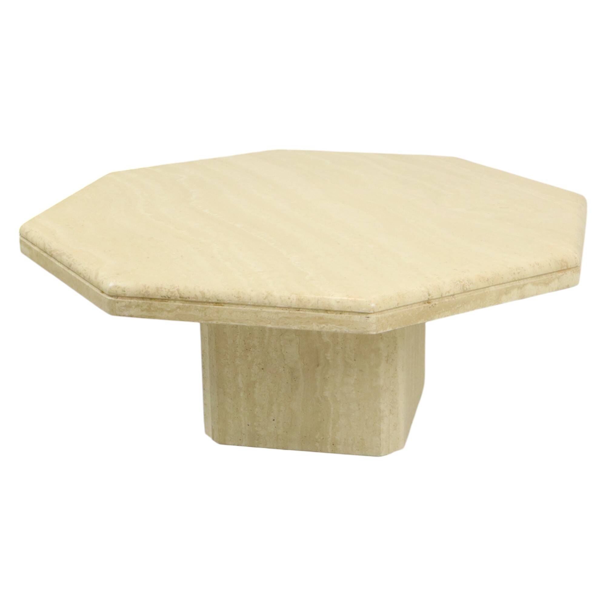 Vintage Octagonal Travertine Coffee Table 70s Design Italian