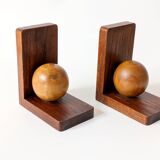 Paire de serre-livres boules en chêne ancien, Midcentury Art Deco