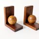 Pair of antique oak ball bookends, Midcentury Art Deco