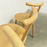 Set of 3 minimalist chairs in light wood, 1980s Italy