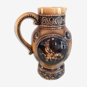 Don Quixote pitcher in brown / vintage ceramic 50s-60s