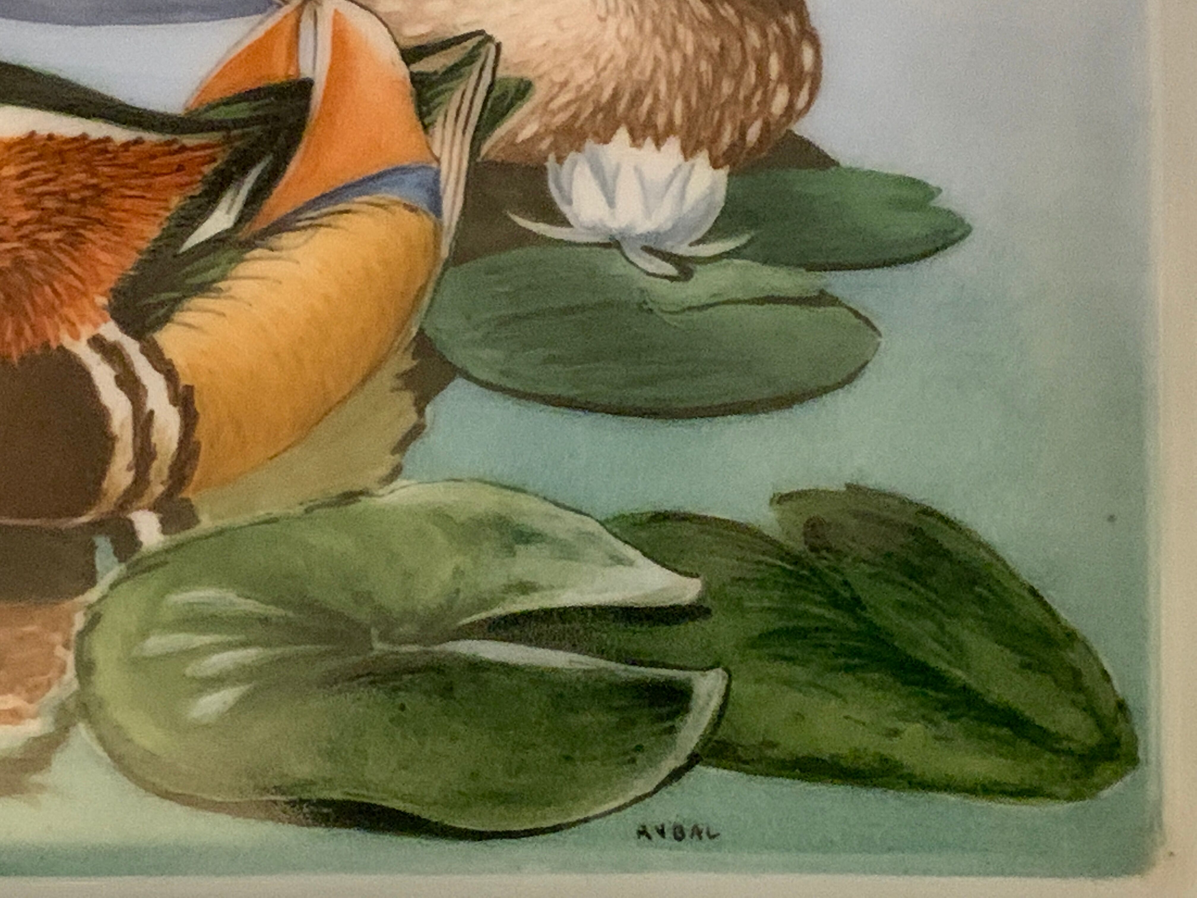 Hermès ashtray signed Rybal in fine Limoges porcelain decorated with mandarin ducks