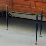 1950 oval coffee table in steel and brass glass