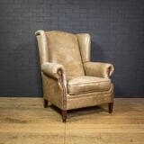 Vintage wingchair Dutch Sheepskin (cuir de mouton)