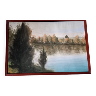 Paysage au pastel "Les bords de la Seine à l'automne"