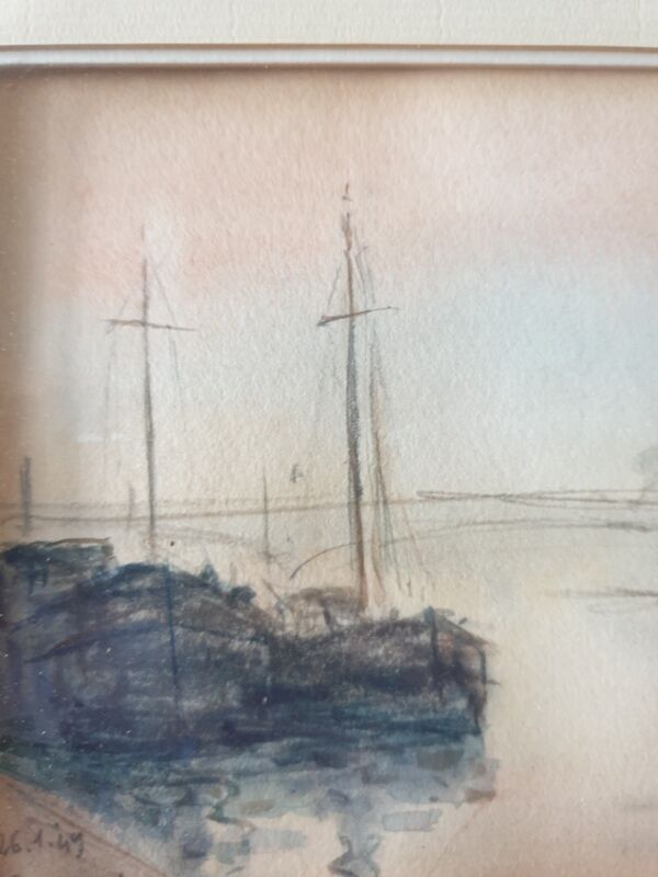 André Duculty (1912-1990) Charcoal and watercolor on paper "Evening mist on the Seine" Signed below