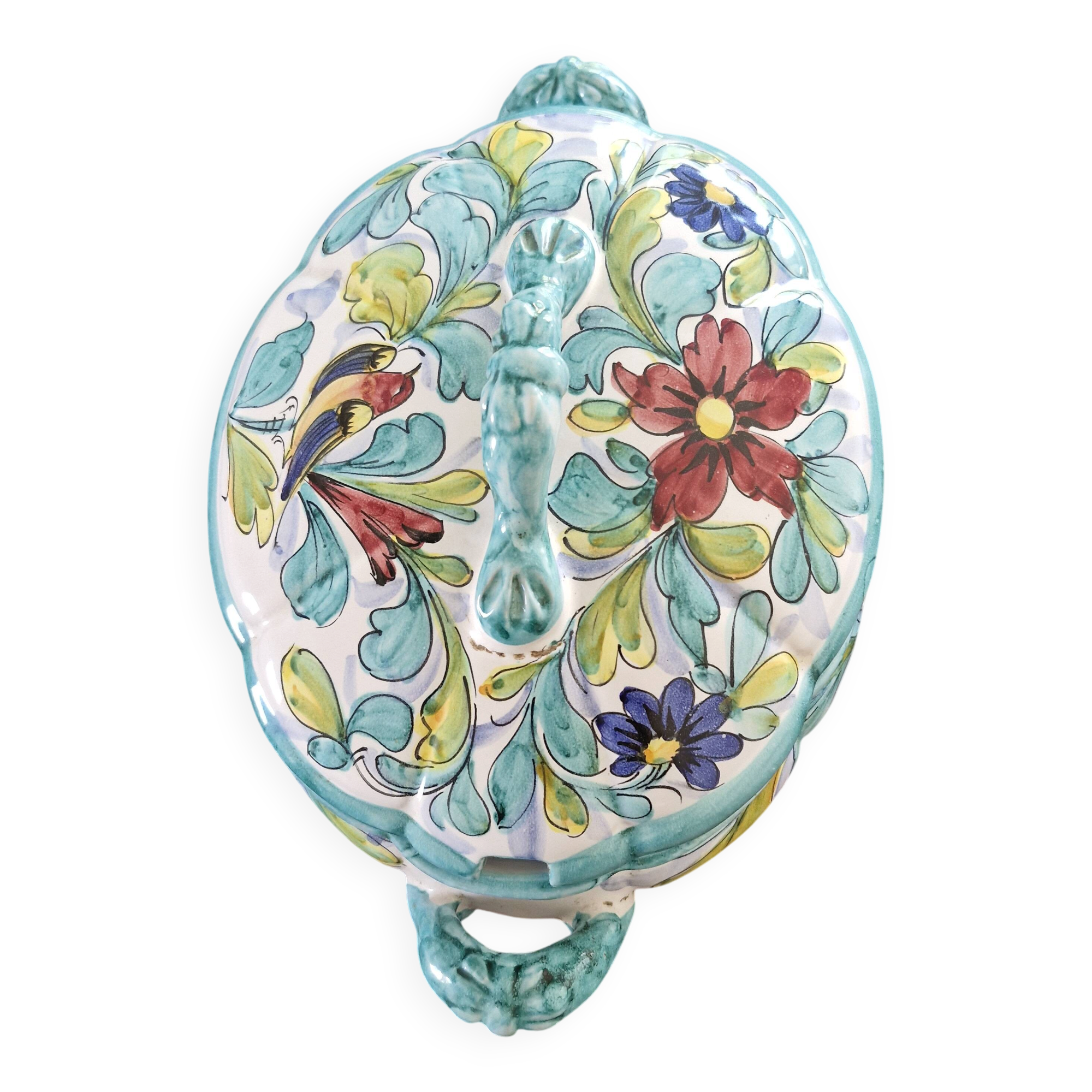 Vintage italian soup tureen in polychrome ceramic – floral decoration – italy