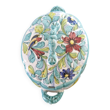 Vintage italian soup tureen in polychrome ceramic – floral decoration – italy