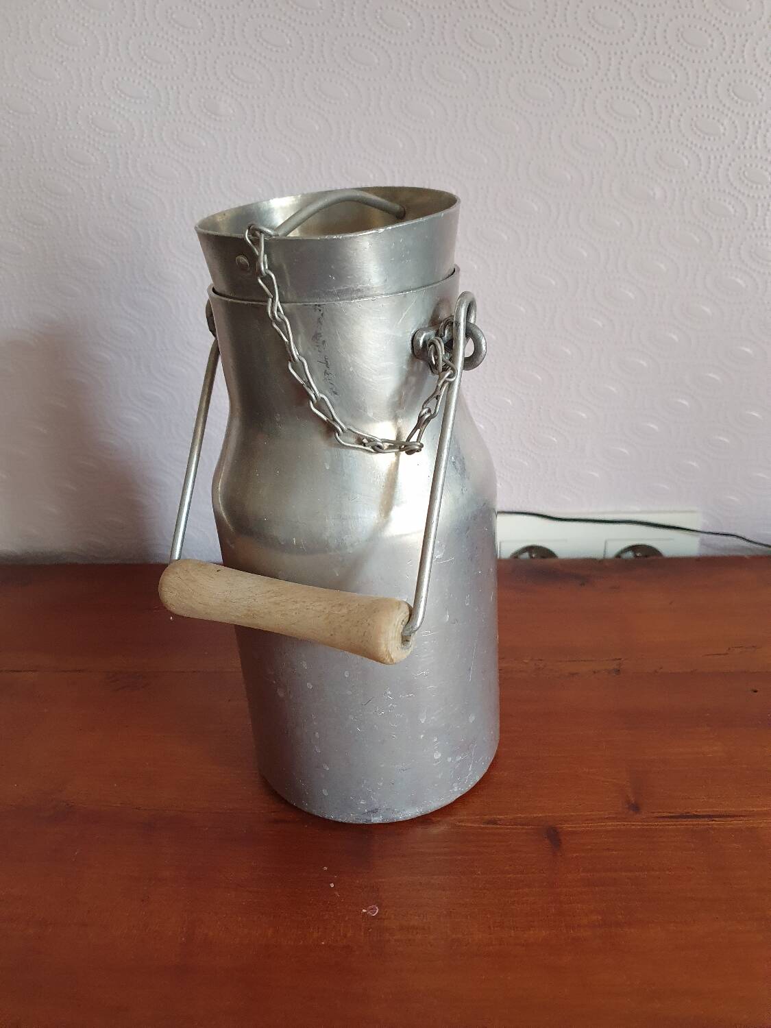 Vintage complete aluminum milk jug milk can