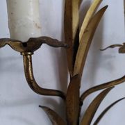Pair of gold metal leaf wall sconces