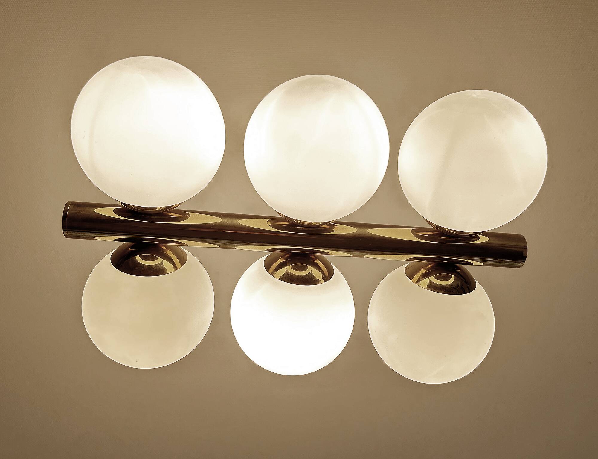 Vintage Glass Brass  Pendant Light, 1950s