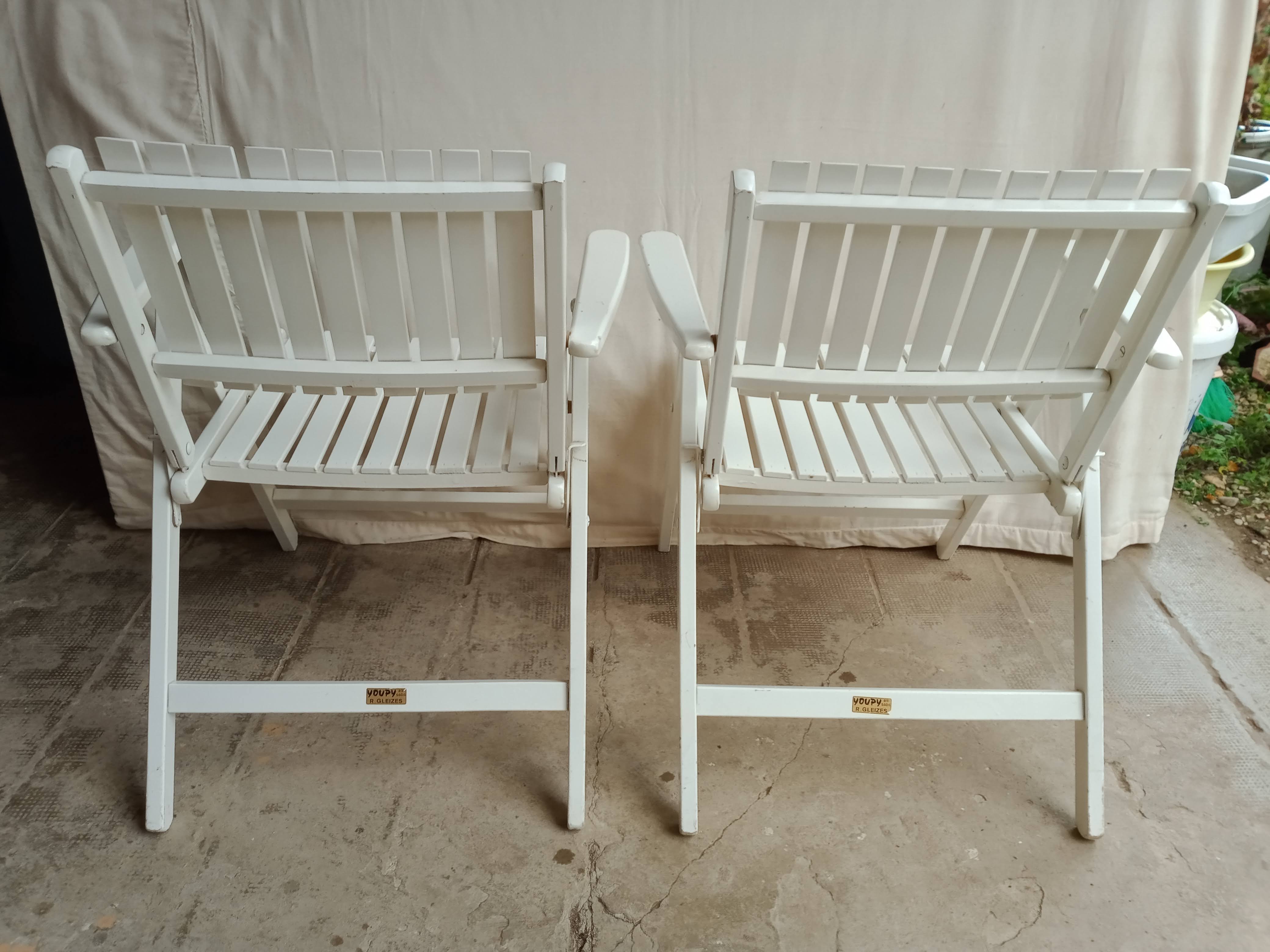 Vintage garden furniture R Gleizes in white painted wood