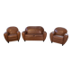 Ensemble 2 fauteuils club en simili cuir camel 1980’s